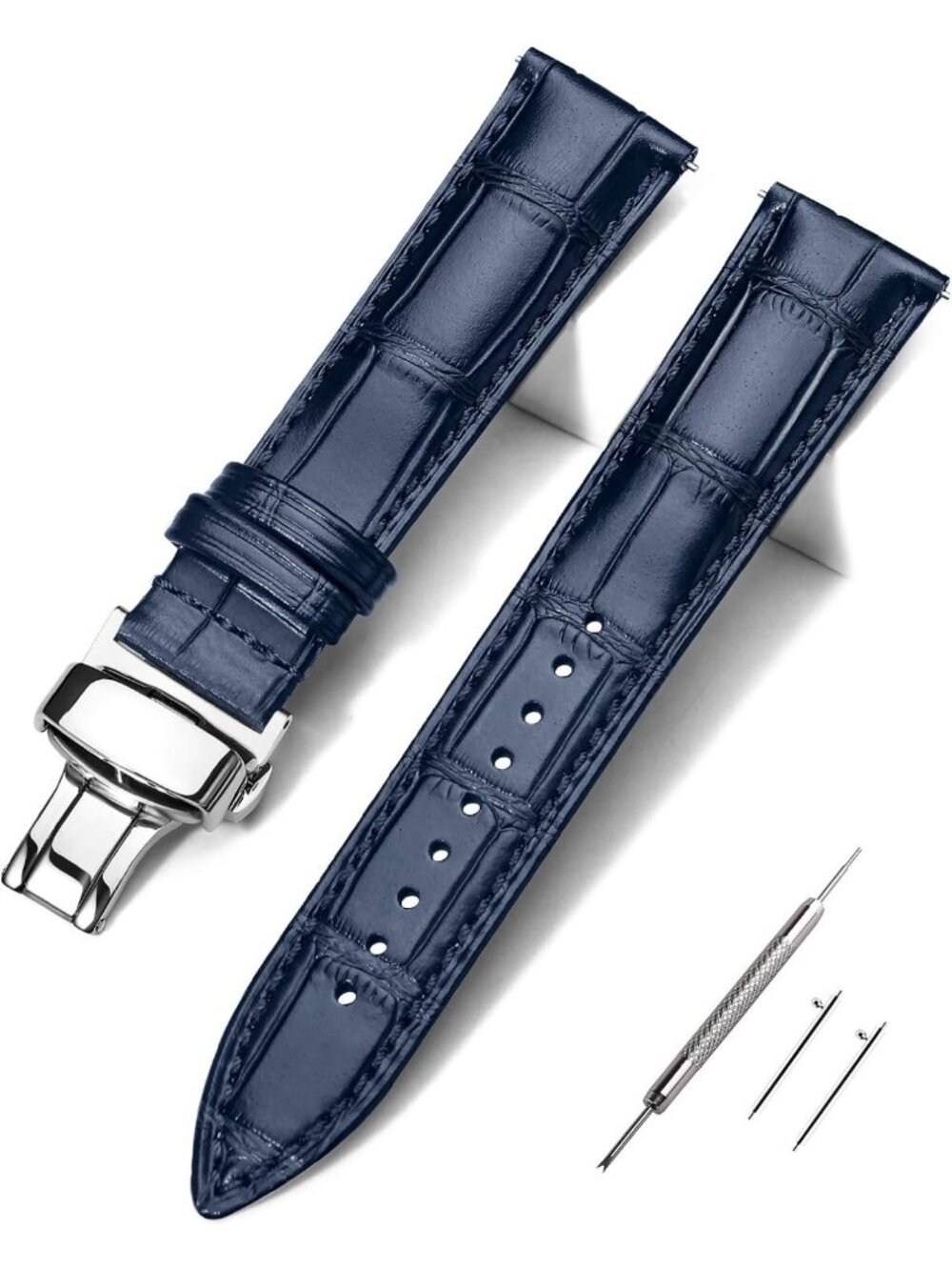 Alligator Grain Leather Watch Band 18-24mm | Quick Release, Dual-Spring Clasp
